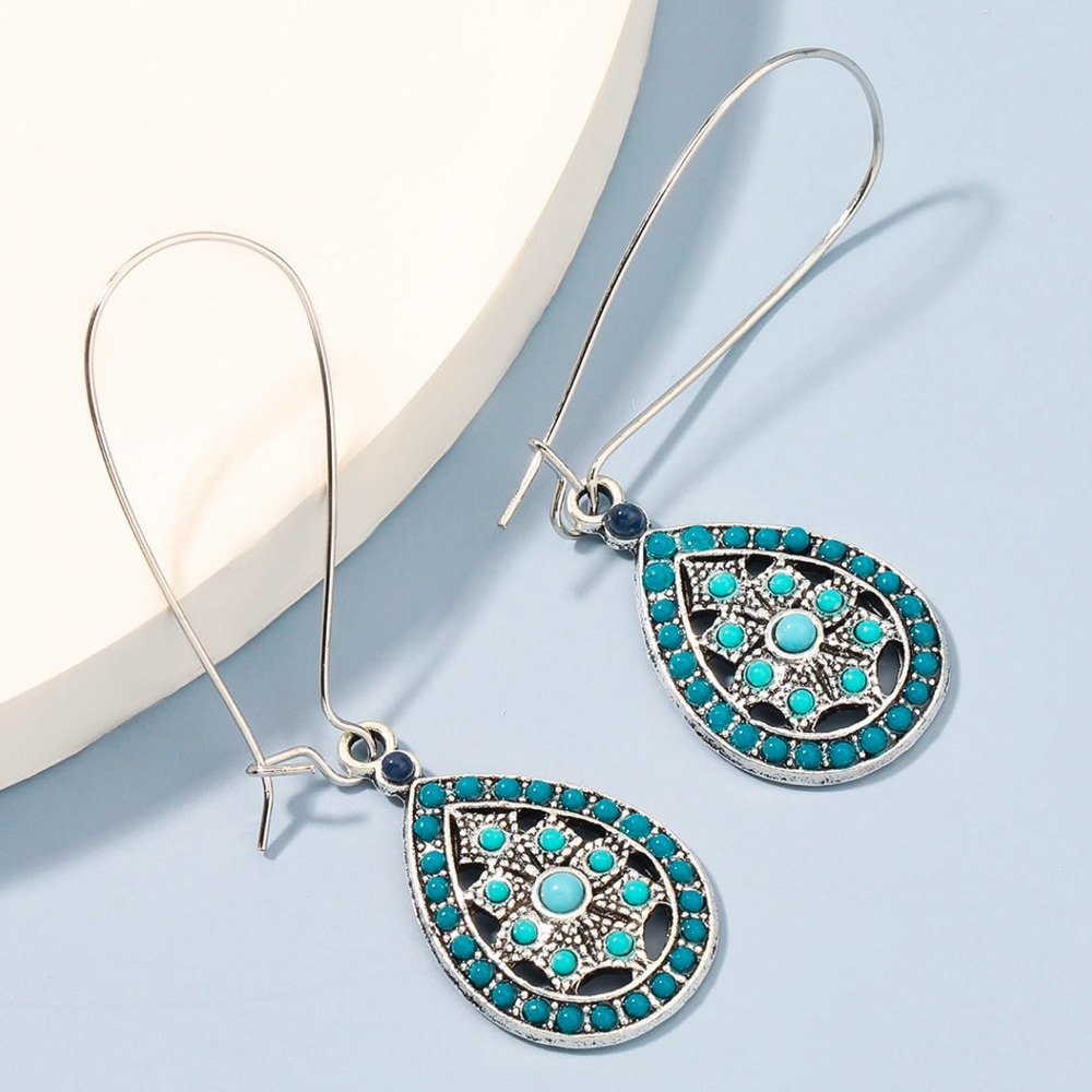 Silver/Blue Boho Teardrop Earrings